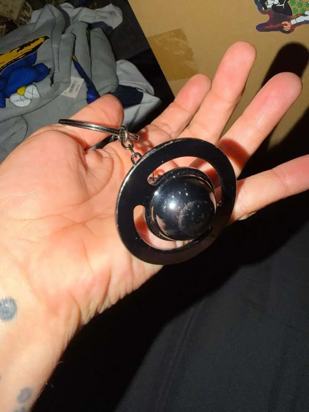 Vivienne Westwood Debbie 3D Orb Leather Keyring Black Gunmetal
